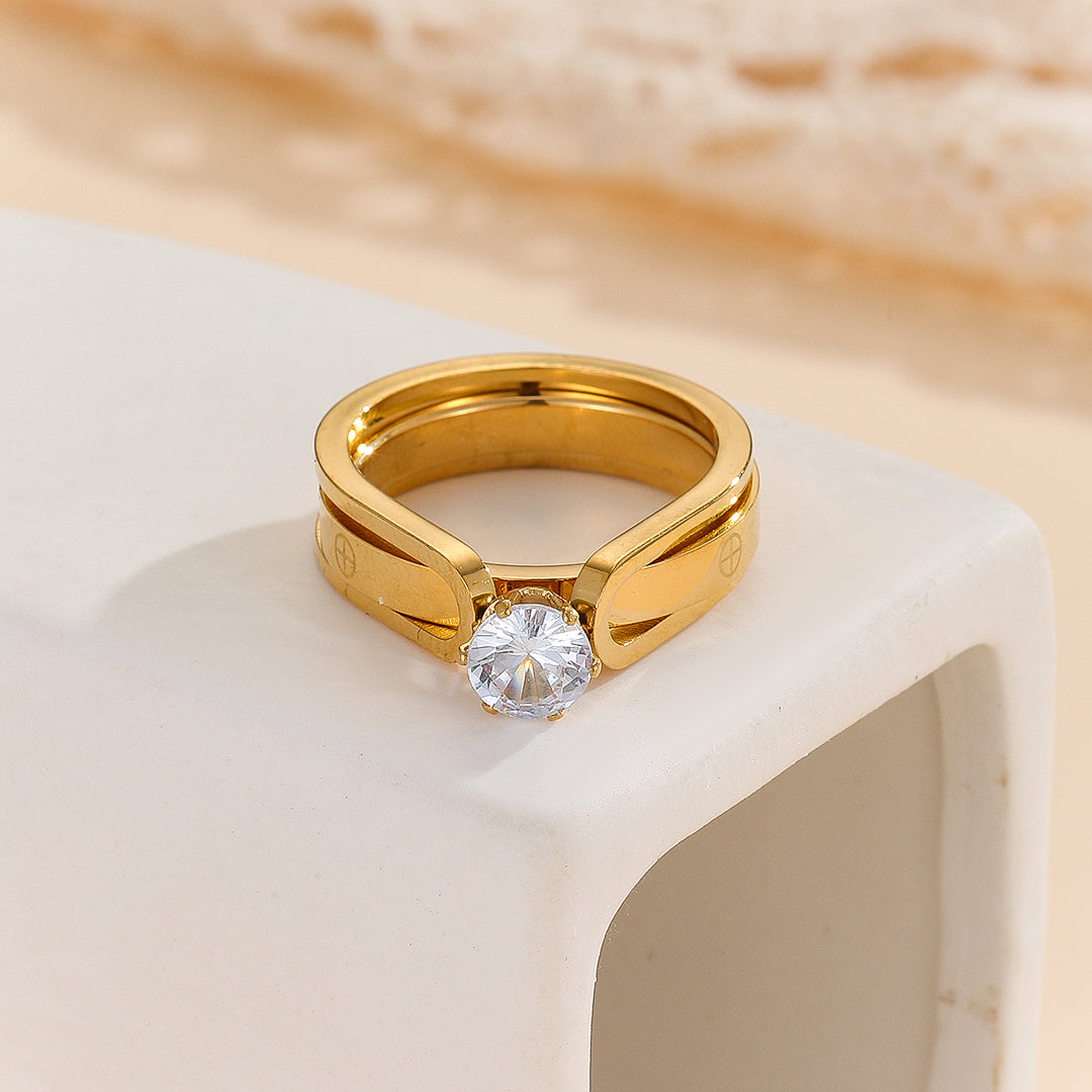 TrendsNex™ Elegant Golden Dou Halo Ring