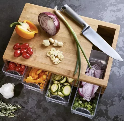 TrendsNex™Cutting Board Bamboo with 4 Trays